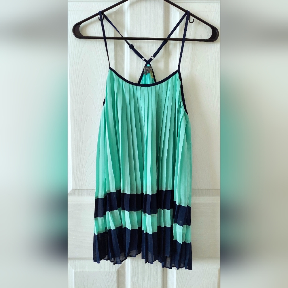 Gracia Color Block Accordion Chiffon Top